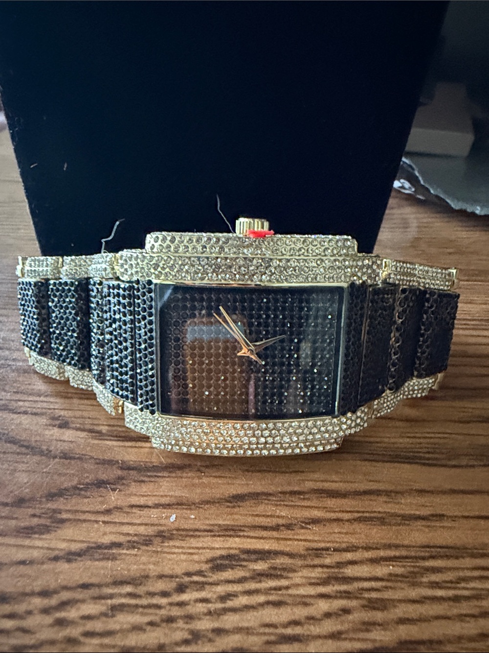 Gold and Black Crystal-Accented Men's Watch